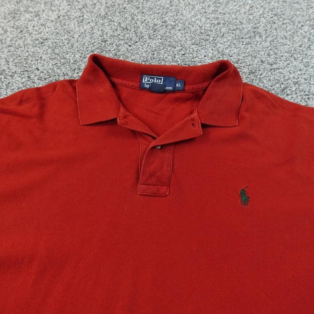 VTG Ralph Lauren Polo Shirt Mens XL Red Pony Logo Golf Preppy Short Sleeve 90s
